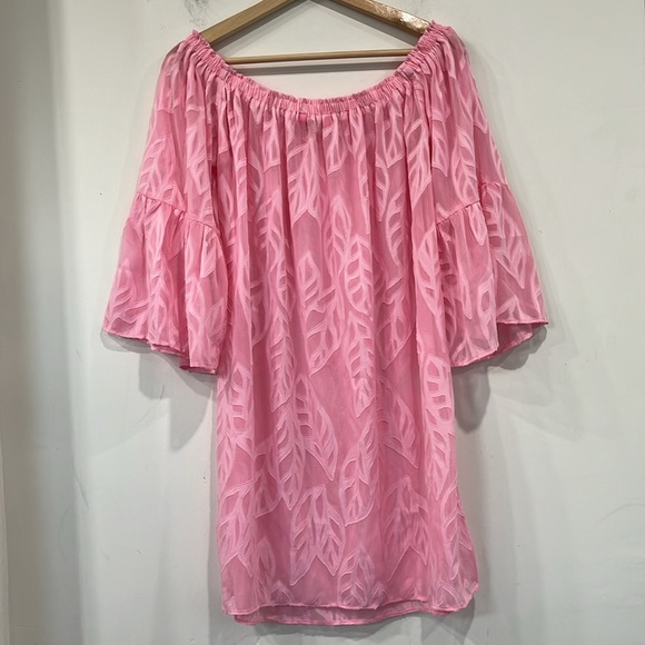 Lilly Pulitzer Nevie Off The Shoulder Cover Dress in Pink Floral Sheer size M - Picture 9 of 15